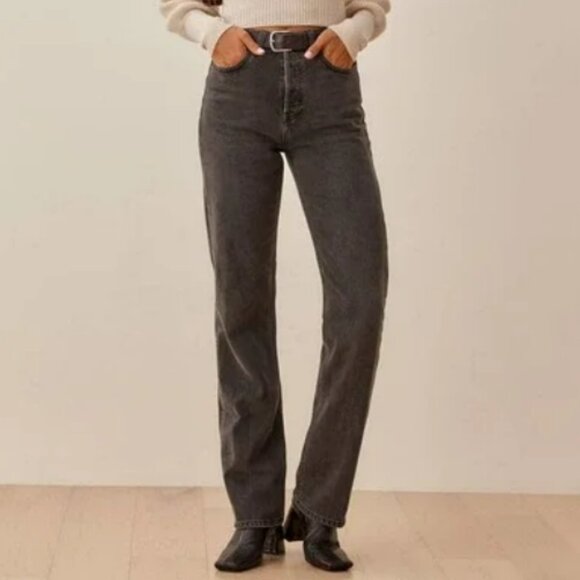Reformation Cynthia Straight Leg Jeans in Seine (Washed Black) - Picture 1 of 6